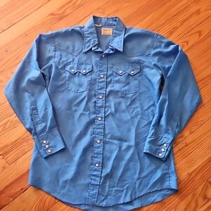 Vintage Men's Blue Button-Down Pearl Snap Shirt
